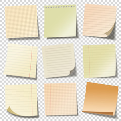 Realistic blank sticky notes. Colored sheets of note papers. Paper reminder. Vector illustration.