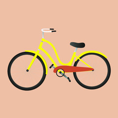 Bike in trendy colors on salmon pink background, vector flat illustration, sporty lifestyle