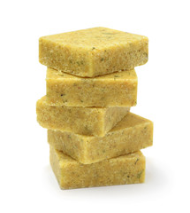 Bouillon cubes isolated on white.