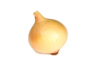 Fresh onion bulb isolated on white background. Golden color vegetable