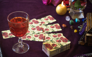 Tarot magic, attracting love, man, groom, marriage .... mystical attributes , magic for own happiness . Esoteric concept
