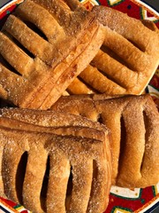 Fresh strudel with cherry and apricot macro