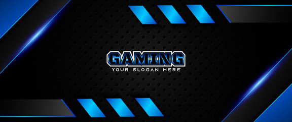 Futuristic blue and black abstract gaming banner design with metal technology concept. Vector illustration can use for business corporate promotion, game header social media, live streaming wallpaper © Majri