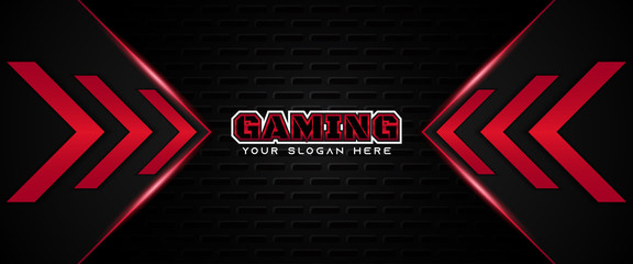 Futuristic red and black abstract gaming banner design with metal technology concept. Vector illustration can use for business corporate promotion, game header social media, live streaming wallpaper © Majri