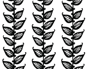 seamless pattern with black and white leaves on a white background