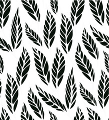 seamless pattern with black and white leaves on a white background