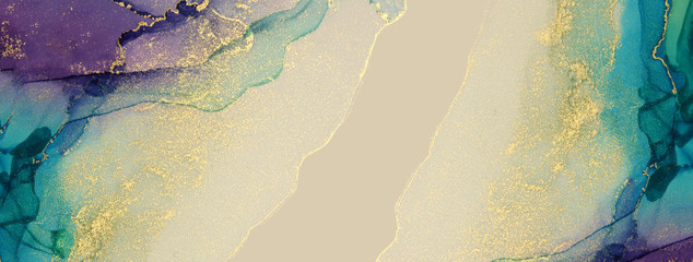 Panele Szklane  Streszczenie tło kolor niebieski, fioletowy i złoty brokat. Marmurowa tekstura. Kolory atramentu alkoholowego.