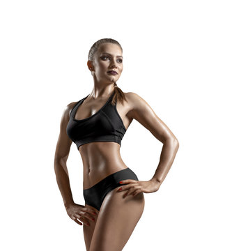 beautiful fitness woman on white background