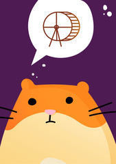 Hamster with running wheel in thought bubble.