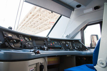 Interior of a train operator's cab