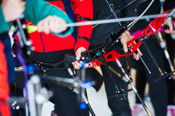 Fototapeta na wymiar Archery. Archer exercise with the bow