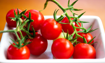 Fresh cherry tomatoes in close up