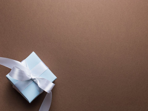 Blue Gift Box With White Ribbon Stock Image.
