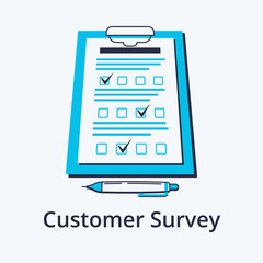 Concept of customer survey in flat line design. Icon in trend style. Modern vector illustration