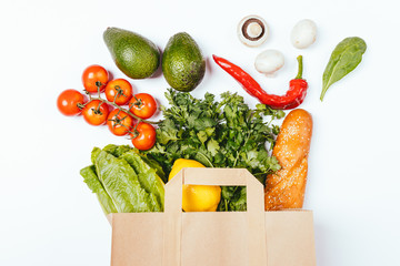 Healthy food in paper grocery bag