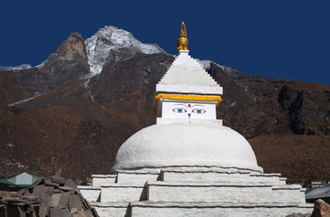 Mount Khumbila and white stupa near Khumjung village, Nepal Himalaya. Everest Base Camp trek.