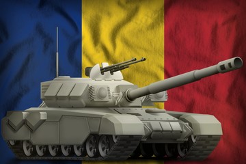 heavy tank on the Romania national flag background. 3d Illustration
