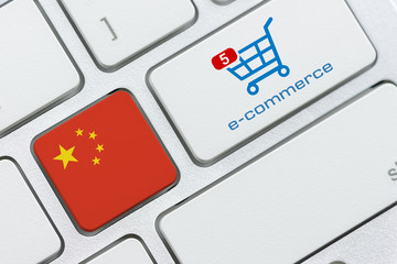 Online shopping / home shopping / product ordering, ecommerce concept : Flag of China, shopping...