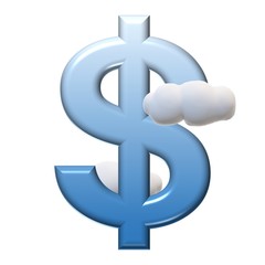3D BLUE SYMBOL MARK TEXT CLOUDS WITH WHITE BACKGROUND : DOLLAR SIGN $