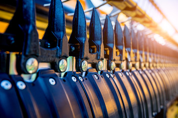 Fototapeta premium Modern agricultural machinery and equipment. Combine harvester.