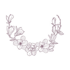 Premade arrangement magnolia flowers. Hand drawn magnolia for greeting card