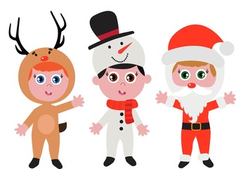 Print Hand drawn vector illustration collection of a cute child, holiday costume. Vector Illustration.