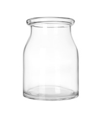 Stylish empty glass vase isolated on white