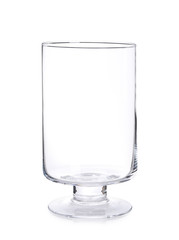 Stylish empty glass vase isolated on white