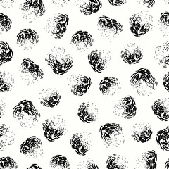 vector multi rough black triangle circle and square brush stroke seamless pattern on white