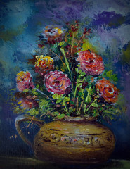 Obraz na płótnie Canvas Art oil painting Flowers in Garden background from thailand