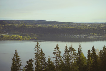 View of fjord in Drammen from local mountain.