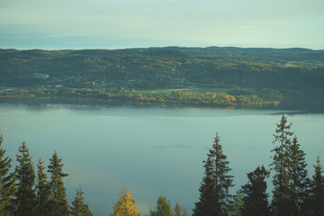 View of fjord in Drammen from local mountain.