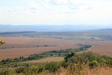 Aerial view of agricultural fields in the vicinity of the village of Avren (Bulgaria)
