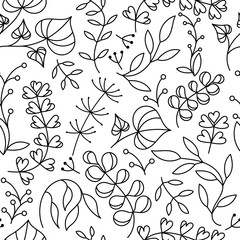 Botanical leaves, plants, berries seamless pattern design. Vector illustration for fabric textile or wrapping paper