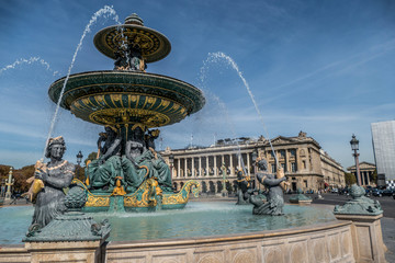 Beautiful Fountain in Place de la Concorde in Paris