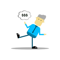 Cartoon character illustration of a businessman, with an expression of happy earning money, suitable for business infographics and office jobs