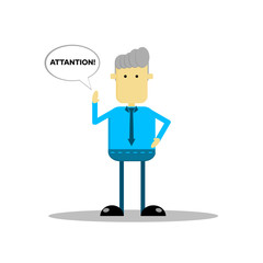 Cartoon character illustration of a businessman, with an attentive expression, suitable for business and office work infographics