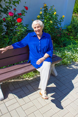 Portrait of a smiling elderly woman. A photo on the nature background