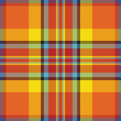 Pixel background vector design. Modern seamless pattern plaid. Square texture fabric. Tartan scottish textile. Beauty color madras ornament.