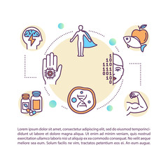 Body hacking concept icon with text. Natural and technological self improvement. PPT page vector template. Biohacking brochure, magazine, booklet design element with linear illustrations