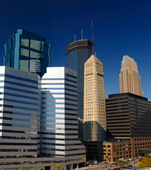 Fototapeta na wymiar Kinnard Financial Center and AT&T and IDS and Foshay and TCF Towers and Wells Fargo in Minneapolis cityscape