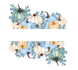 Watercolor pumpkin composition, floral pumpkins, Halloween clip art, autumn design elements, fall arrangement, Harvest clip art isolated on white