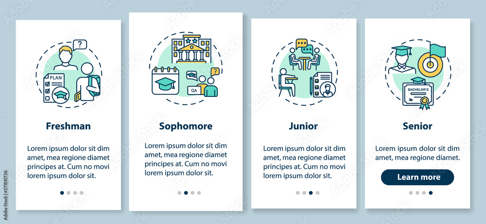 Wall mural class year onboarding mobile app page screen with concepts. college education walkthrough 4 steps gr