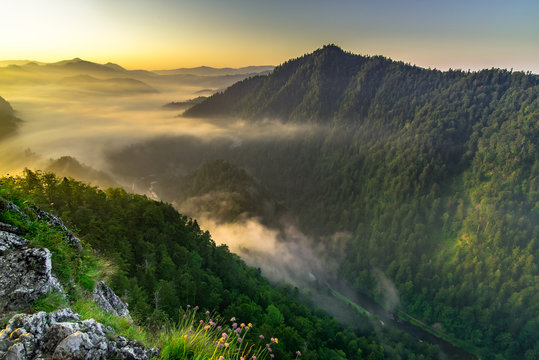 Fototapeta Wschód Słońca w Pieninach, na Sokolicy