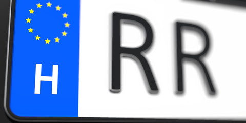 Details of a vehicle registration plate of Hungary, part of the set. 3D rendering