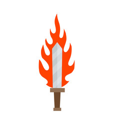 Fiery sword. Magic weapon of knight, sorcerer, magician. Fire spell. Burning blade. The medieval element of game. Dangerous hotter the flames.