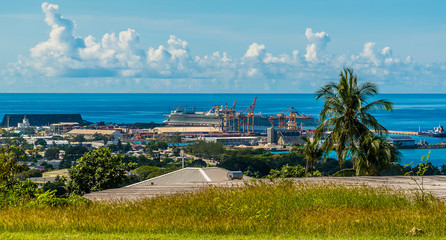 A view towards the cruise port and docks in Bridgetown, Barbados - obrazy, fototapety, plakaty
