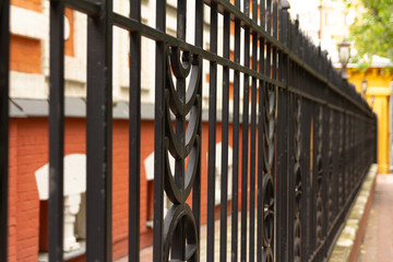 Cast iron lattice fence with a pattern.