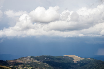 Obraz premium Panorama of vosges mountains in France on rainy storm cloudy sky background