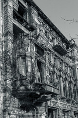 The mystical ruined facade of an old historical house from the early 18th century. Ukraine, Odessa